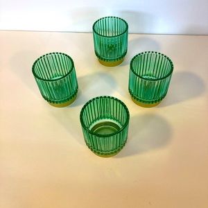 Turquoise and gold glass candle holders